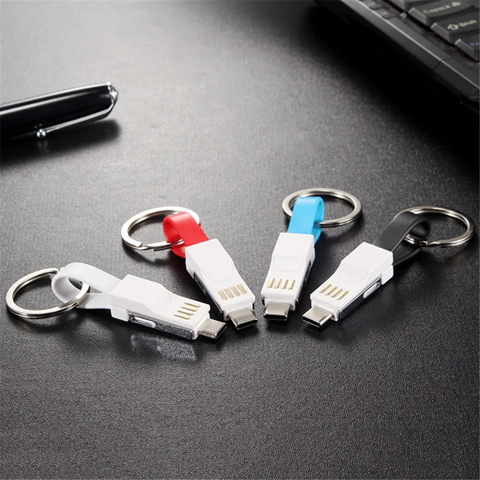 

3 in 1 Mini Keychain USB B C for iPhone 6 7 X Cable Micro USB Type C For iPhone iPod Charger Data Sync Charging Cable Cabo Cord