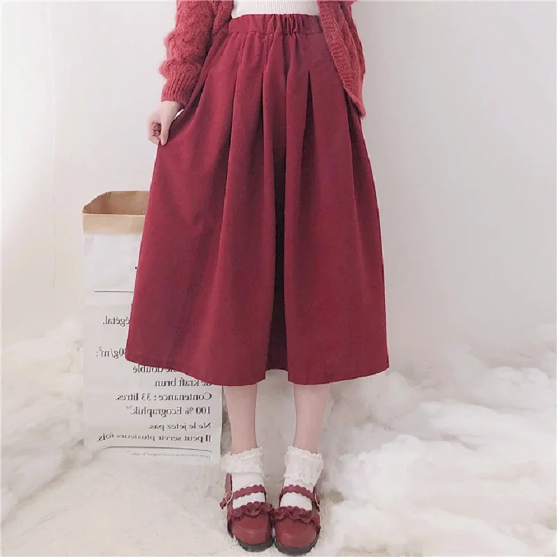 Japanese Mori Girl Autumn Winter Women Midi Skirt Navy Blue Wine Red High Waist Femme Saia Preppy Corduroy Vintage Elegant Skirt
Japanese Mori Girl Autumn Winter Women Midi Skirt Navy Blue Wine Red High Waist Femme Saia Preppy Corduroy Vintage Elegant Skirt