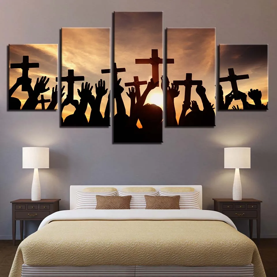 HD Prints Home Decoration 5 Pieces Cross Jesus Living Room Canvas Painting Wall Art Modular Pictures Artwork Landscape Poster