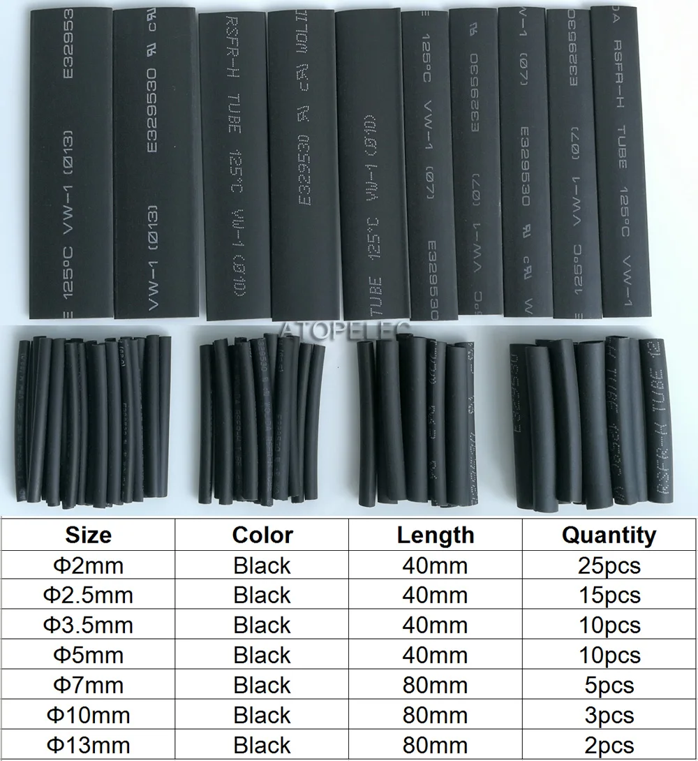 70pcs/set Polyolefin 2:1 Heat Shrink Tubing Assorted Insulation Shrinkable Cable Sleeve Black Combo Wrap Wires DIY Kits
70pcs/set Polyolefin 2:1 Heat Shrink Tubing Assorted Insulation Shrinkable Cable Sleeve Black Combo Wrap Wires DIY Kits