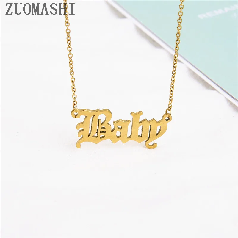 30pcs Old English Baby Letter Necklace Baby Pendants Choker Necklace European American Style Jewelry Gift For Women Wholesale
30pcs Old English Baby Letter Necklace Baby Pendants Choker Necklace European American Style Jewelry Gift For Women Wholesale