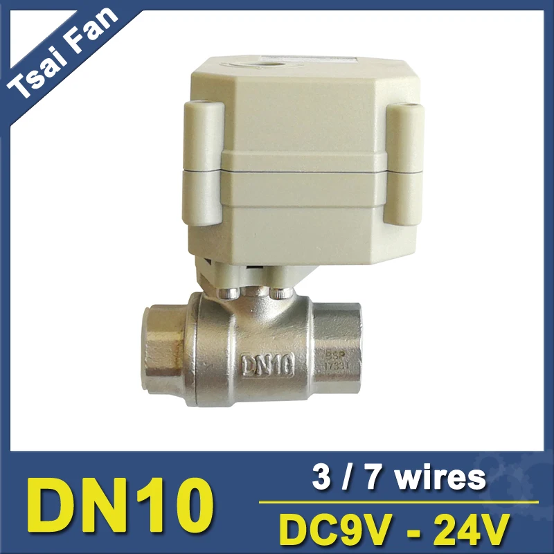 Tsai Fan Electric Shut Off Valve DC9V-24V 3/7Wires SS304 3/8'' Motorized Ball Valve With Position Indicator for water treatment
Tsai Fan Electric Shut Off Valve DC9V-24V 3/7Wires SS304 3/8'' Motorized Ball Valve With Position Indicator for water treatment