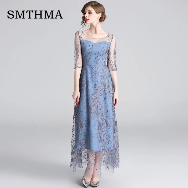 SMTHMA Elegant Embroidery Flower Dress Women 2019 Spring Retro Mesh Vestido High quality luxury runway Maxi Dresses
SMTHMA Elegant Embroidery Flower Dress Women 2019 Spring Retro Mesh Vestido High quality luxury runway Maxi Dresses