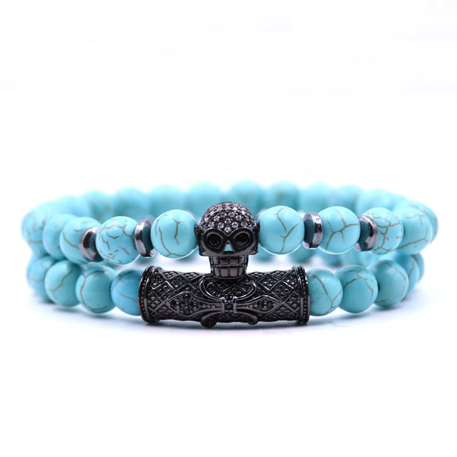 2PCS/Set Black Natural stone 8mm beads Bracelet Men Micro Pave CZ Skull Tubular Charms For women pulseras
2PCS/Set Black Natural stone 8mm beads Bracelet Men Micro Pave CZ Skull Tubular Charms For women pulseras