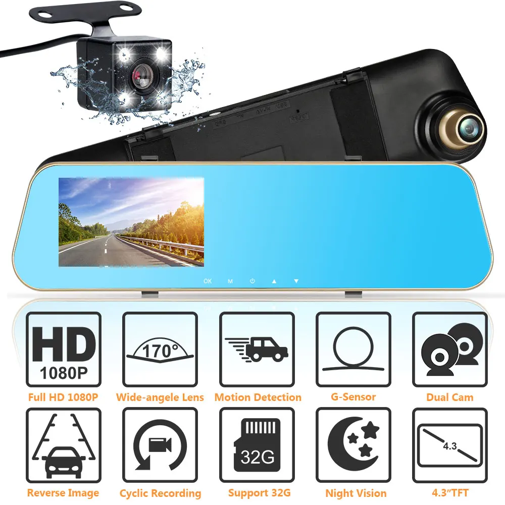 KEMiMOTO 4.3 Inch Car DVR Dash Camera Full HD 1080P Automatic Camera Rearview Mirror Double Lens Video Recorder Dash Cam Dashcam
KEMiMOTO 4.3 Inch Car DVR Dash Camera Full HD 1080P Automatic Camera Rearview Mirror Double Lens Video Recorder Dash Cam Dashcam