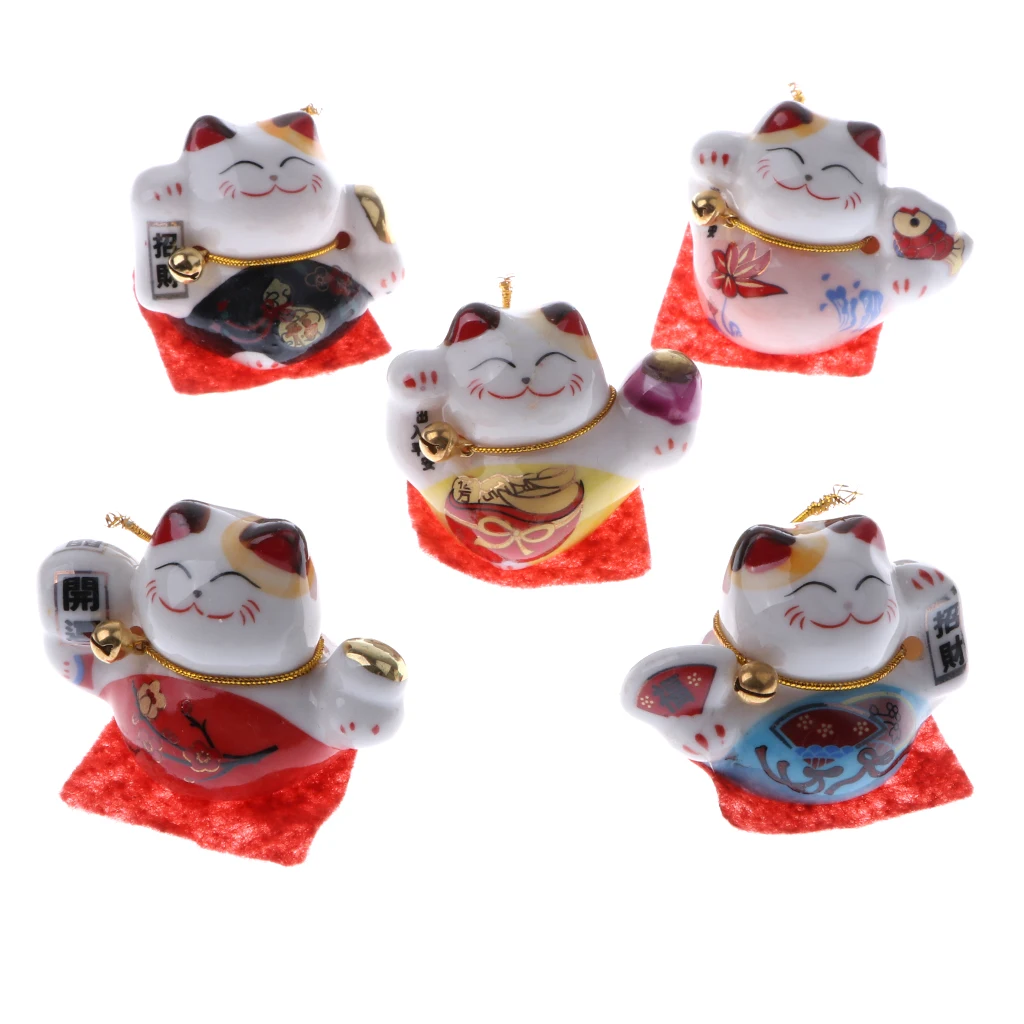 Set of 5PCS Japanese Maneki Lucky Fortune Rich Cat Figurine Home Hotel Shop Decor Bring Good Luck