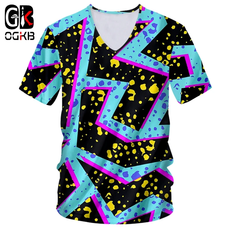 OGKB Summer T-shirt New Deep V Neck Short Sleeve 3D Printed Geometric Colorful Striped Leisure Big Size Costume Homme Tee Shirt
OGKB Summer T-shirt New Deep V Neck Short Sleeve 3D Printed Geometric Colorful Striped Leisure Big Size Costume Homme Tee Shirt