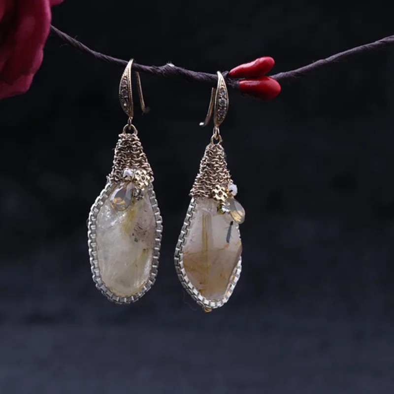 925 sterling silver needle undressed ore crystal stylist hand made ear hook earrings women
925 sterling silver needle undressed ore crystal stylist hand made ear hook earrings women