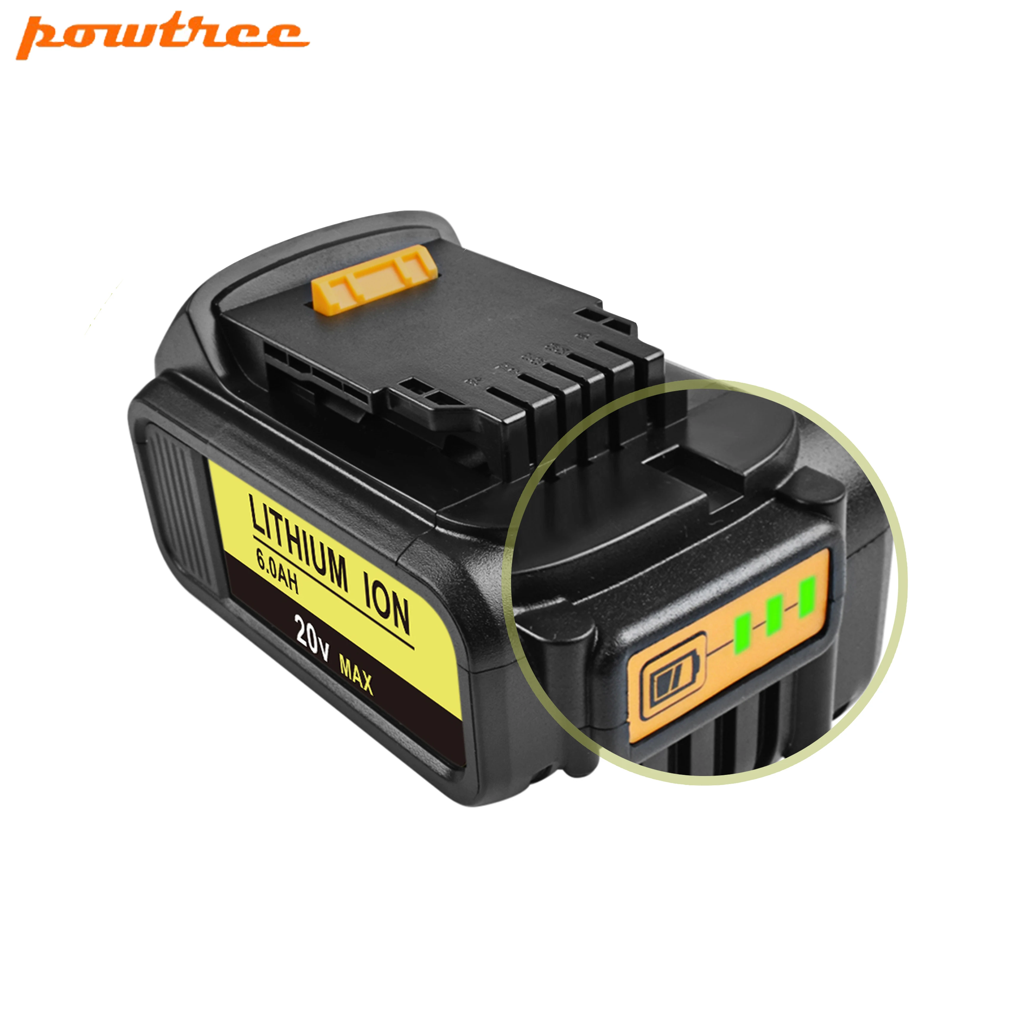 Powtree для DeWalt 20 в 6000 мАч DCB200 перезаряжаемые электроинструменты Li lon сменный