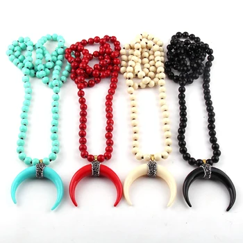 Fashion Bohemian Jewelry Pfm Glass Long Knotted Ox Horn Moon Pendant Necklaces For Women
Fashion Bohemian Jewelry Pfm Glass Long Knotted Ox Horn Moon Pendant Necklaces For Women