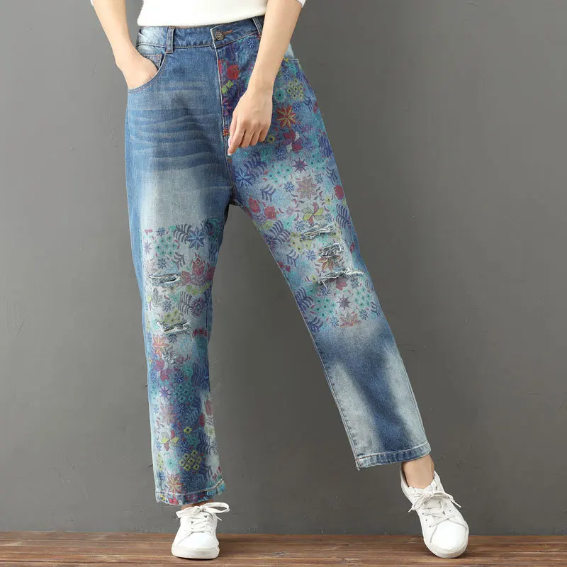 Ripped Jeans for Women Plus Size 2018 Spring Summer Jeans Woman Loose Casual Print Floral Trousers Women's Pants Pantalon Femme
Ripped Jeans for Women Plus Size 2018 Spring Summer Jeans Woman Loose Casual Print Floral Trousers Women's Pants Pantalon Femme