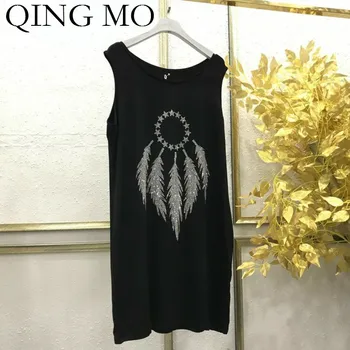 QING MO Women Feather Print Dress With Rhinestone Women Summer Sleeveless Dress Women Elegant Dress 2020 ZQY670
QING MO Women Feather Print Dress With Rhinestone Women Summer Sleeveless Dress Women Elegant Dress 2020 ZQY670