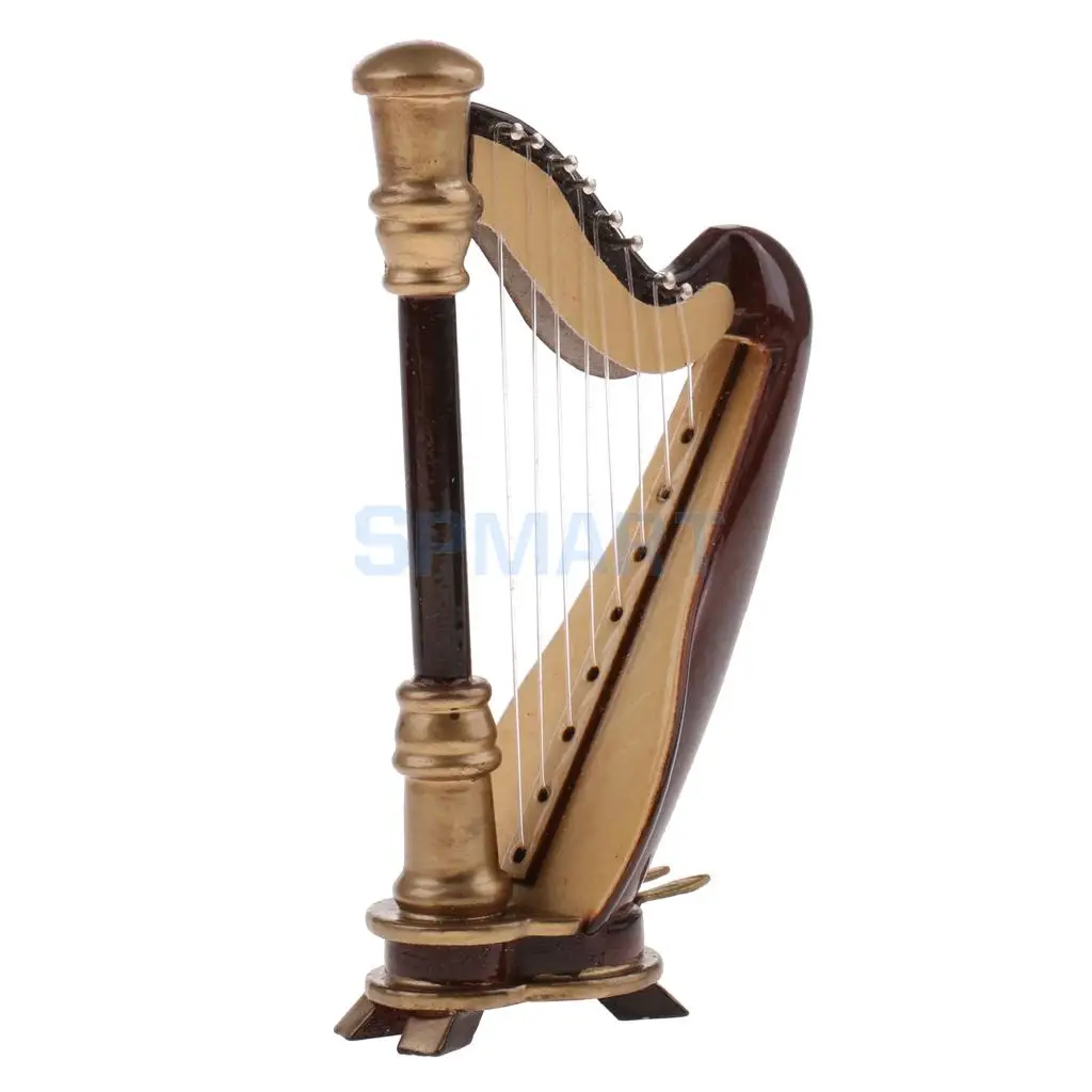 1/12 Scale Dollhouse Miniature Vintage Musical Instrument 8-strings Harp with Box for 12th Dollhouse Decoration Accessories
