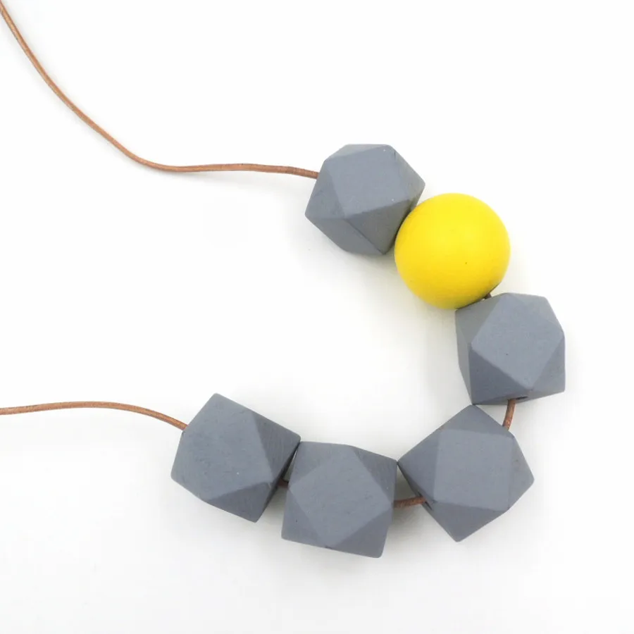 Geometric Wood Necklace Hand Painted Faceted Wooden Hedron Necklace Grey and yellow NW080
Geometric Wood Necklace Hand Painted Faceted Wooden Hedron Necklace Grey and yellow NW080