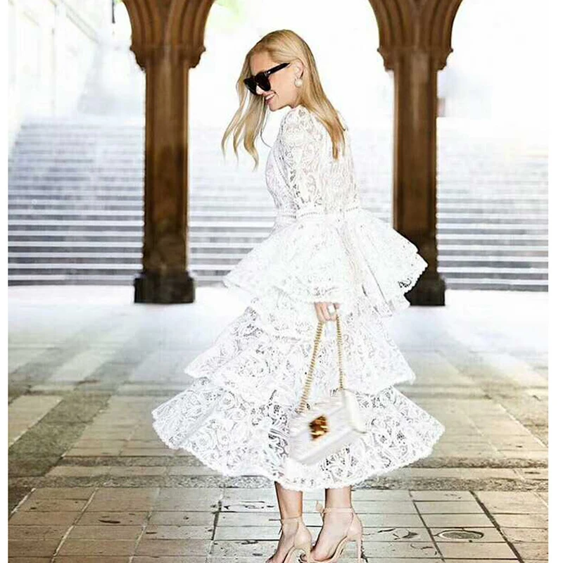 High Quality New Autumn Arrival 2018 Runway Designer Vocation Women Dress Flare Sleeve Lace Cascading Ruffle White Ladies Dress
High Quality New Autumn Arrival 2018 Runway Designer Vocation Women Dress Flare Sleeve Lace Cascading Ruffle White Ladies Dress