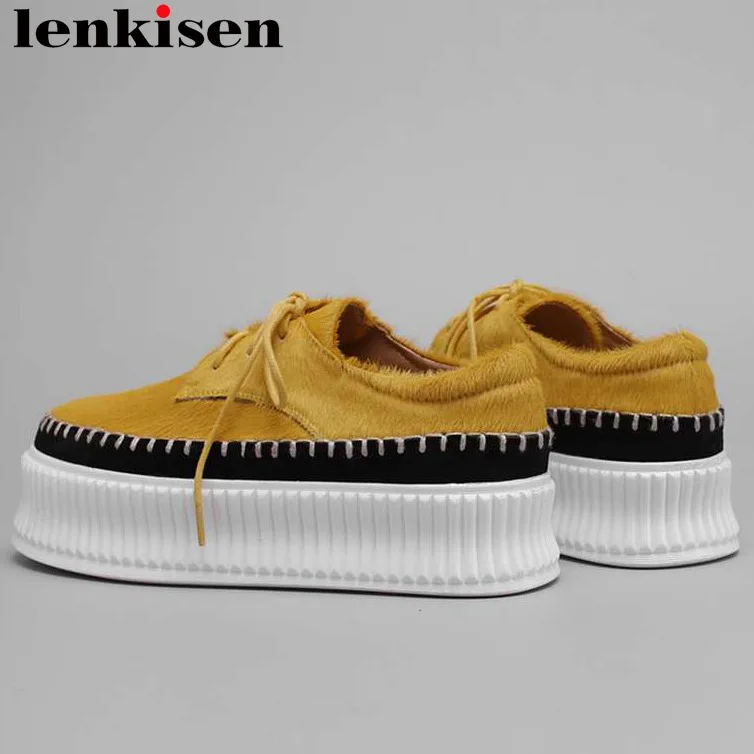 Lenkisen simple style luxury horsehair lace up loafers mixed colors flat platform round toe med bottom vulcanized shoes L18
Lenkisen simple style luxury horsehair lace up loafers mixed colors flat platform round toe med bottom vulcanized shoes L18