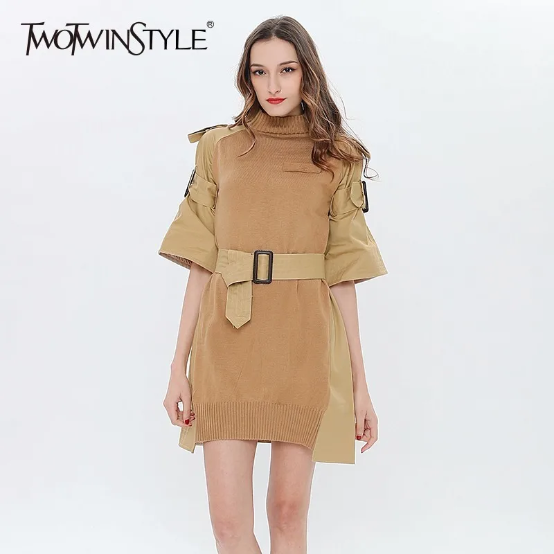 TWOTWINSTYLE Patchwork Knitted Dress Female Lace Up Mini Dresses For Women Spring Knitting Tunic Large Size Clothes Spring 2019
TWOTWINSTYLE Patchwork Knitted Dress Female Lace Up Mini Dresses For Women Spring Knitting Tunic Large Size Clothes Spring 2019
