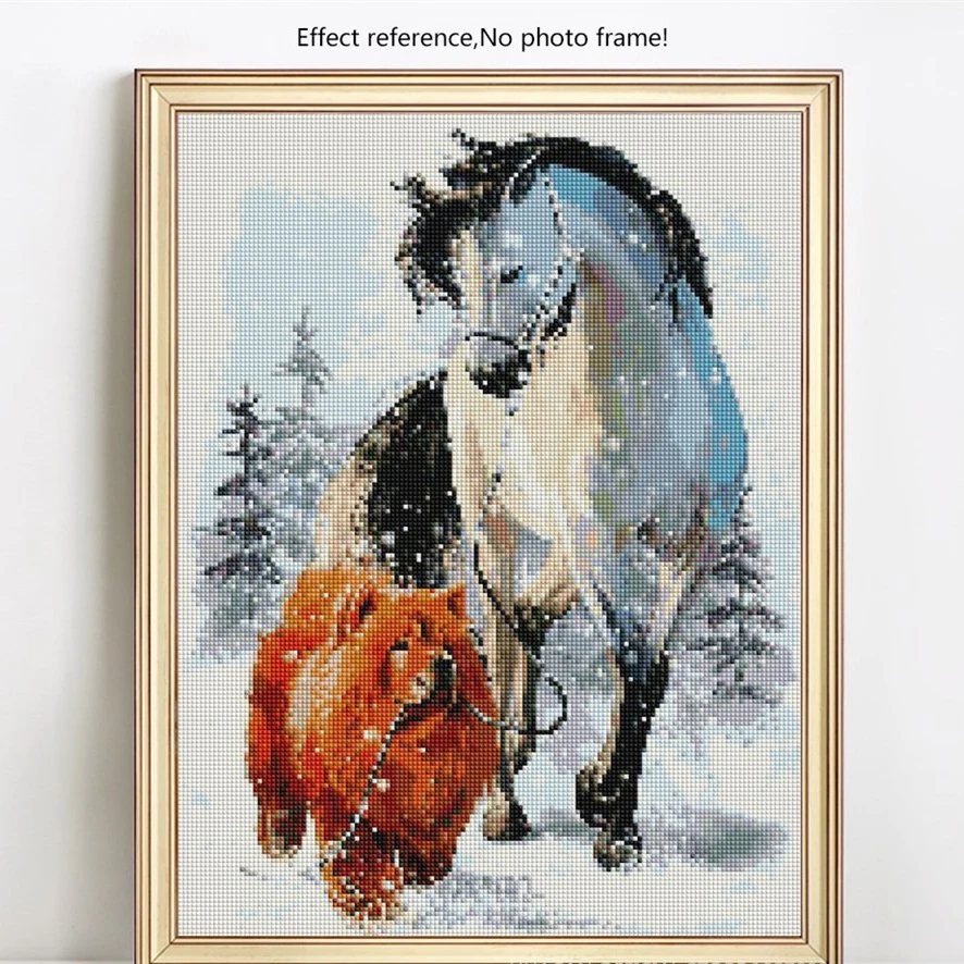 Full Full Square Diamond Embroidery Painting Dog And Horse 5D DIY Animal In Winter Mosaic Cross (1)