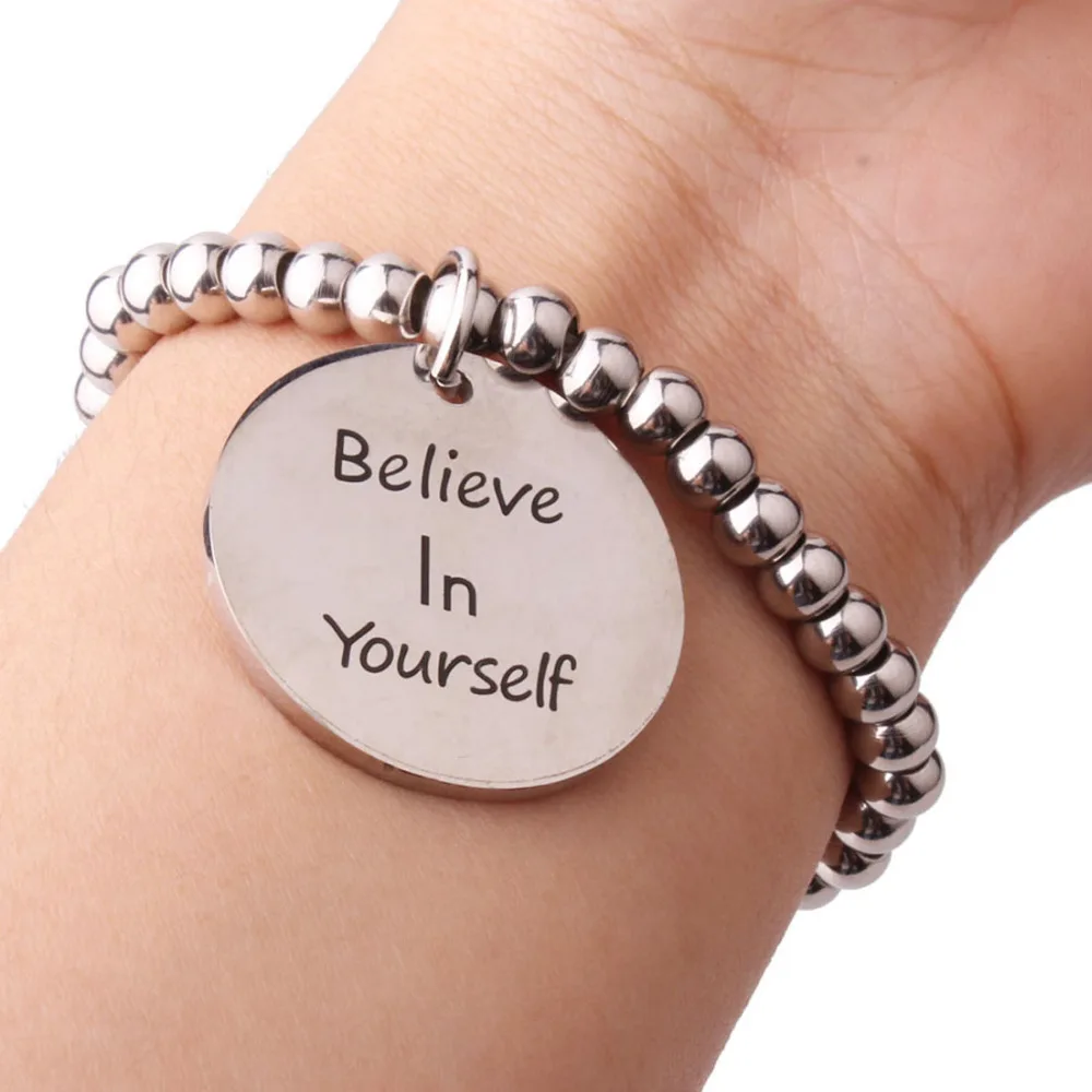 New Arrival Fashion Silver Stainless Steel Beaded Ball Handmade Bracelet "Believe in Yourself" Round Charm 8mm7.5"
New Arrival Fashion Silver Stainless Steel Beaded Ball Handmade Bracelet "Believe in Yourself" Round Charm 8mm7.5"