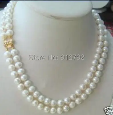 YH@CS >>>>>2 Rows 7-8MM WHITE Freshwater Cultured PEARL NECKLACE