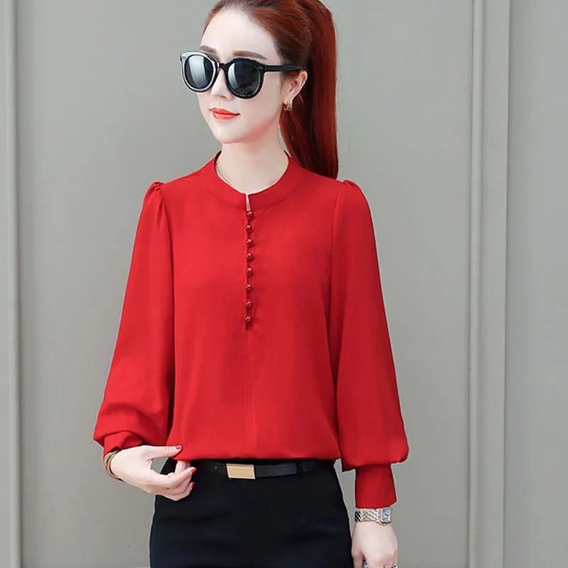 New Women Blouses shirts Solid V-neck Long Sleeve Button Casual Chiffon Top Female shirt Women Black Red Tops Shirts DD2295
New Women Blouses shirts Solid V-neck Long Sleeve Button Casual Chiffon Top Female shirt Women Black Red Tops Shirts DD2295
