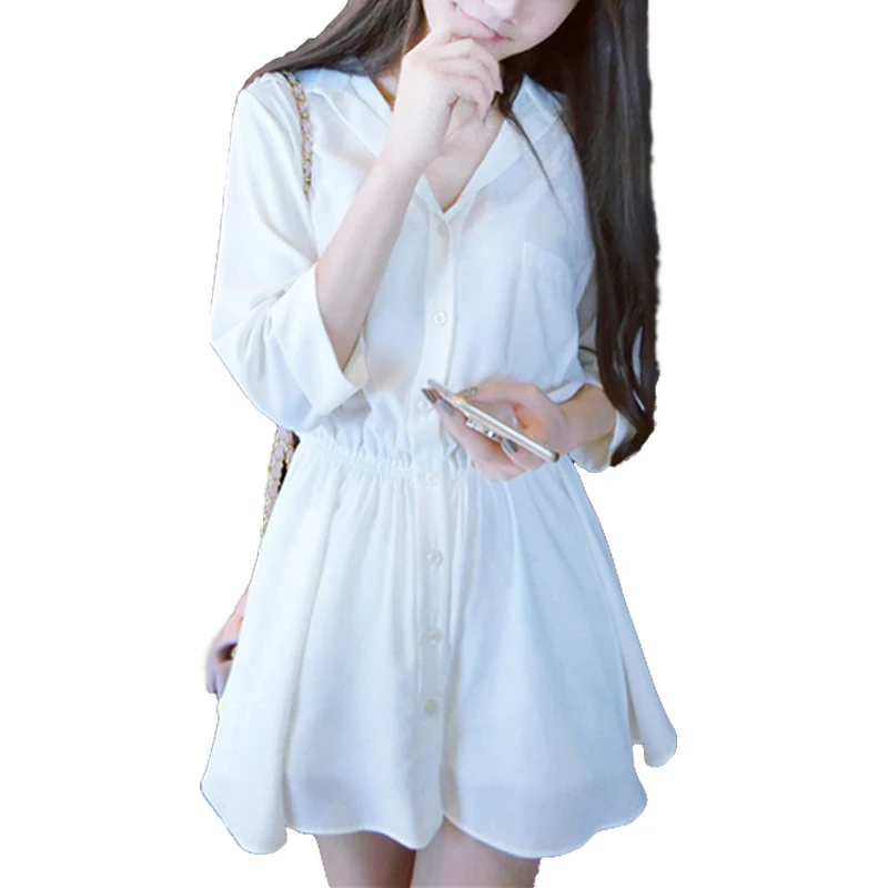 Shirt Dress Women 2019 Summer Chiffon Beach Dresses Casual Solid A-line Mini Party Vestidos Office Lady Tunic White Korean Dress
Shirt Dress Women 2019 Summer Chiffon Beach Dresses Casual Solid A-line Mini Party Vestidos Office Lady Tunic White Korean Dress