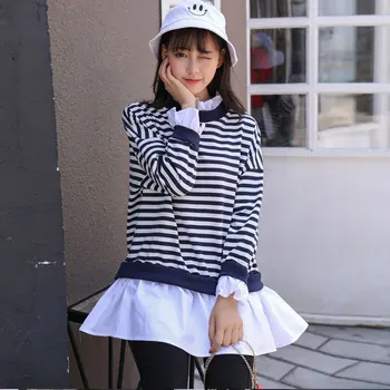 pullover sweatshirts women spring autumn winter 2017 feminina stripe long loose false two piece fleece female A4580
pullover sweatshirts women spring autumn winter 2017 feminina stripe long loose false two piece fleece female A4580