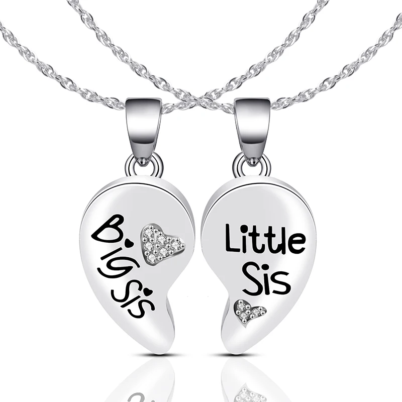 fashion silver color crystal rhinestone heart big sis little sis pendant necklace for women sister jewelry gifts
fashion silver color crystal rhinestone heart big sis little sis pendant necklace for women sister jewelry gifts