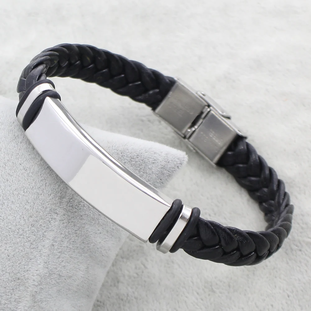 Hot Sale Punk Women Man Simple Steel Color ID Charm Stainless Steel Jewelry Bracelet Black Braid PU Leather Bracelet Bangles
Hot Sale Punk Women Man Simple Steel Color ID Charm Stainless Steel Jewelry Bracelet Black Braid PU Leather Bracelet Bangles