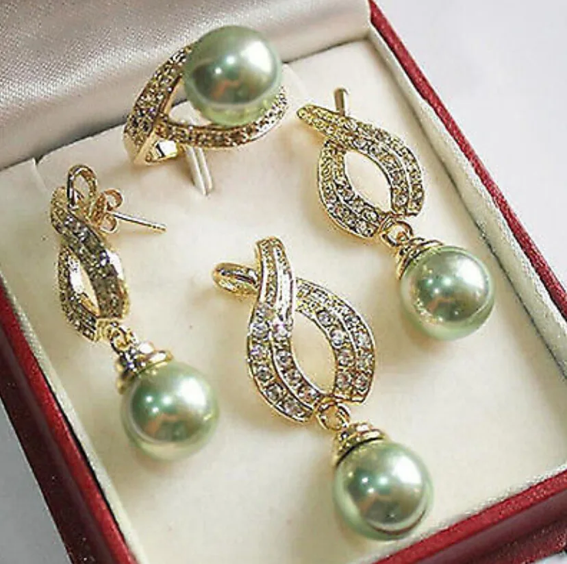 Natural 12mm Green Shell Pearl Pendant Necklace Earrings Ring Sets shipping free
Natural 12mm Green Shell Pearl Pendant Necklace Earrings Ring Sets shipping free