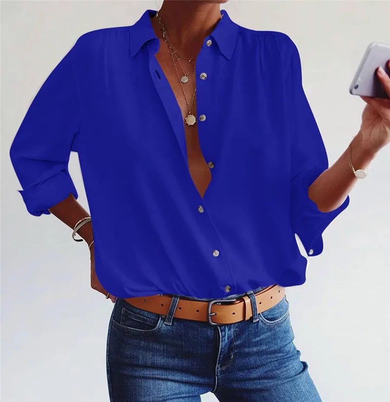 Women Blouses Button Decor Turn-down Collar Long Sleeve Solid Color Shirts Fashion Ladies Casual Comfortable Shirts
Women Blouses Button Decor Turn-down Collar Long Sleeve Solid Color Shirts Fashion Ladies Casual Comfortable Shirts