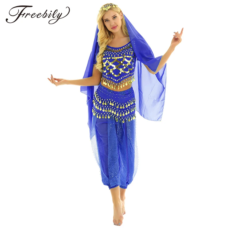 Women Belly Dance Halloween Carnival India Dance Costume Set Shiny Coin Tassel Tops + Harem Pants + Hip Scarf + Head Scarf
Women Belly Dance Halloween Carnival India Dance Costume Set Shiny Coin Tassel Tops + Harem Pants + Hip Scarf + Head Scarf