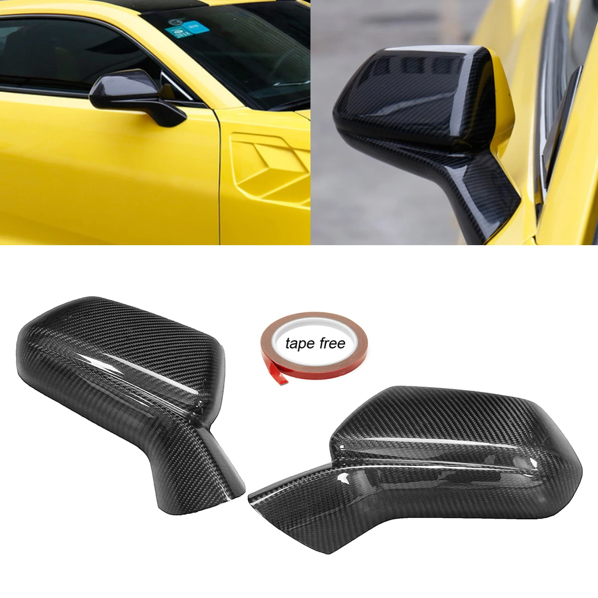 1Pair Real Carbon Fiber Add On Car Rearview Side Mirror Cover Caps