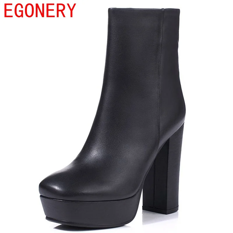 EGONERY Elegant Cow Leather Lady's booties cool 2019 autumn Winter Plush woman ankle boots women High heels shoes big size33-41
EGONERY Elegant Cow Leather Lady's booties cool 2019 autumn Winter Plush woman ankle boots women High heels shoes big size33-41
