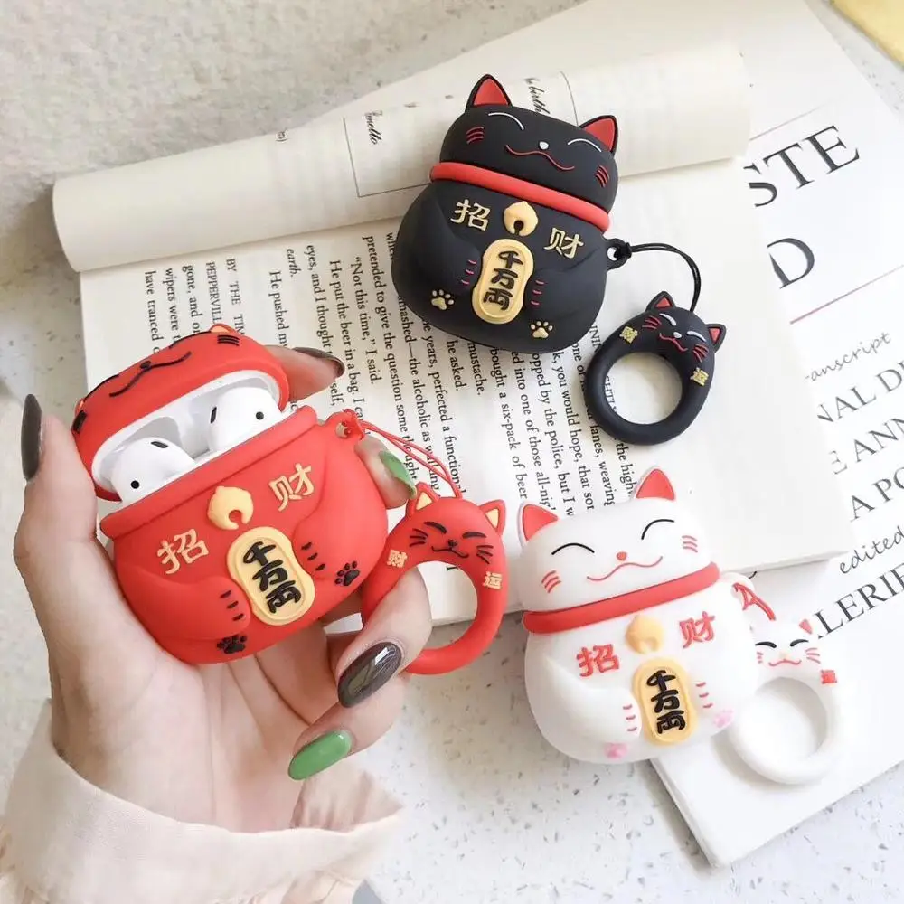 Soft Silicone Earphone Case for Airpods Case Cute 3D Lucky cat Earphone case For Apple Airpods 1 2 Headphone Cover Ring Strap
Soft Silicone Earphone Case for Airpods Case Cute 3D Lucky cat Earphone case For Apple Airpods 1 2 Headphone Cover Ring Strap