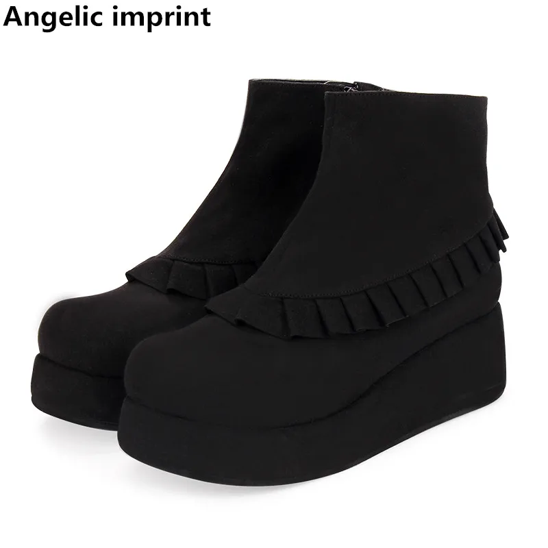 Angelic imprint mori girl Women short boots lady lolita ankle Boots woman mid heels pumps wedges platform shoes 5cm 33-47 flock
Angelic imprint mori girl Women short boots lady lolita ankle Boots woman mid heels pumps wedges platform shoes 5cm 33-47 flock