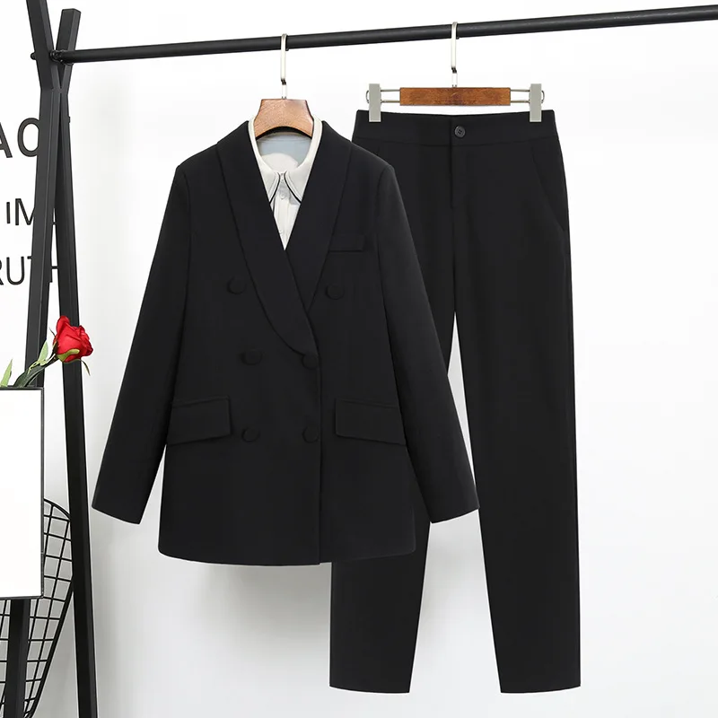 Women's Office Lady Two Pieces Solid Elegant Double Breasted Turn-down Collar Blazers Trouesrs New Pant Suits Plus Size 4XL
Women's Office Lady Two Pieces Solid Elegant Double Breasted Turn-down Collar Blazers Trouesrs New Pant Suits Plus Size 4XL
