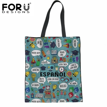 

FORUDESIGNS Funny Spanish Teacher Casual Brand Women Tote Shoulder Bags Canvas Ladies Reusable Shopping Bags Eco Cloth Bag Woman