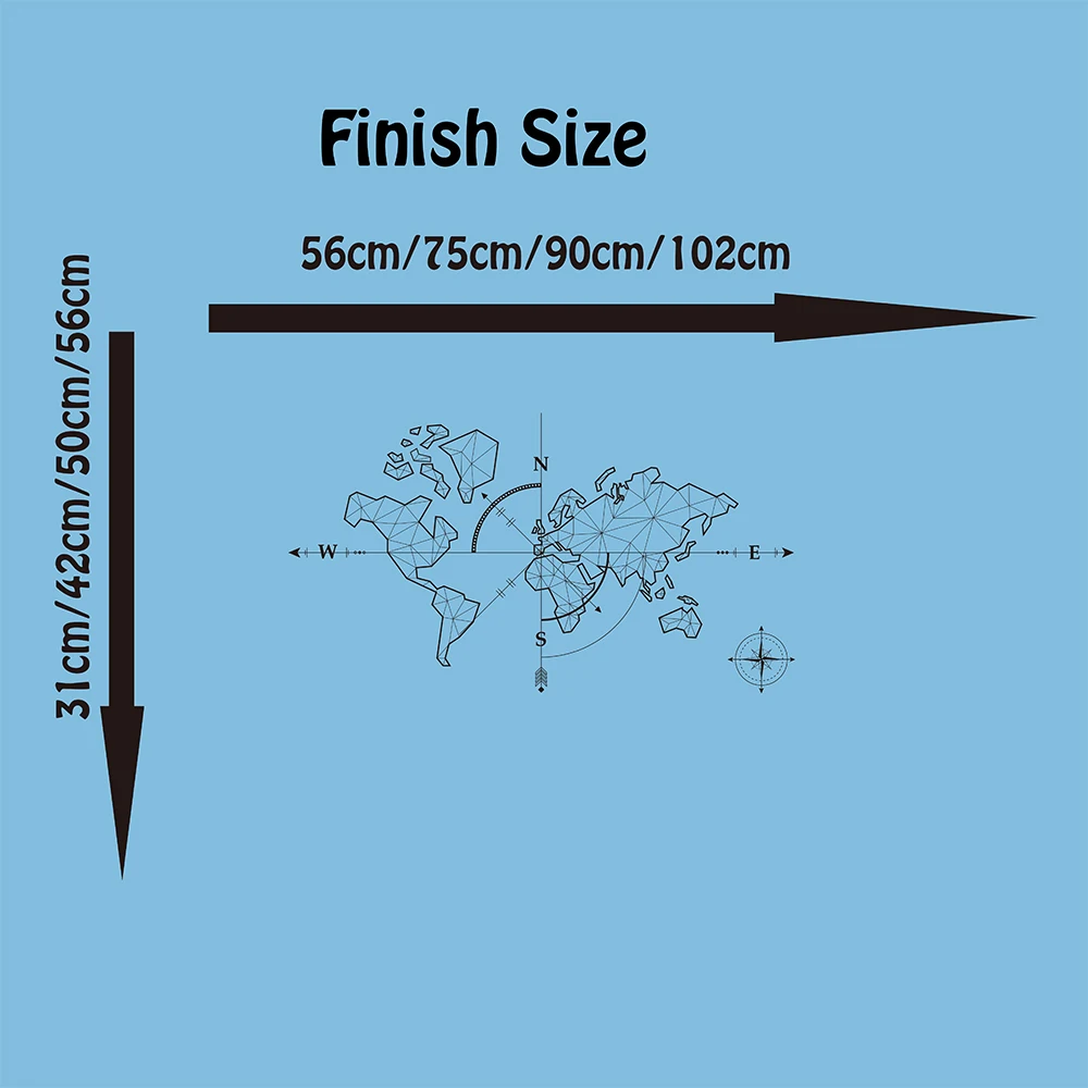 Large World Map Compass Earth Wall Sticker Office Classroom World Map Travel Global Exploration Adventure Wall Decal Vinyl Decor (1)