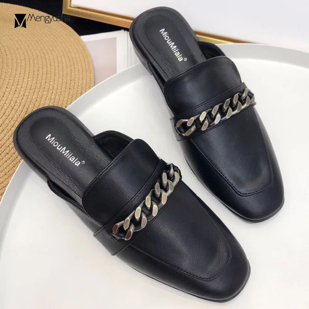 British square toe leather sandals women brand metal chain slippers thick heel mules flip flops outdoor babouche lazy shoes c674
British square toe leather sandals women brand metal chain slippers thick heel mules flip flops outdoor babouche lazy shoes c674