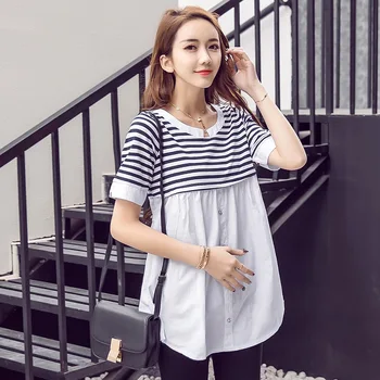 Summer Cotton pregnancy dress Nursing Tees new fashion round neck short sleeve breast-feeding striped stitching shirt T-shirt
Summer Cotton pregnancy dress Nursing Tees new fashion round neck short sleeve breast-feeding striped stitching shirt T-shirt