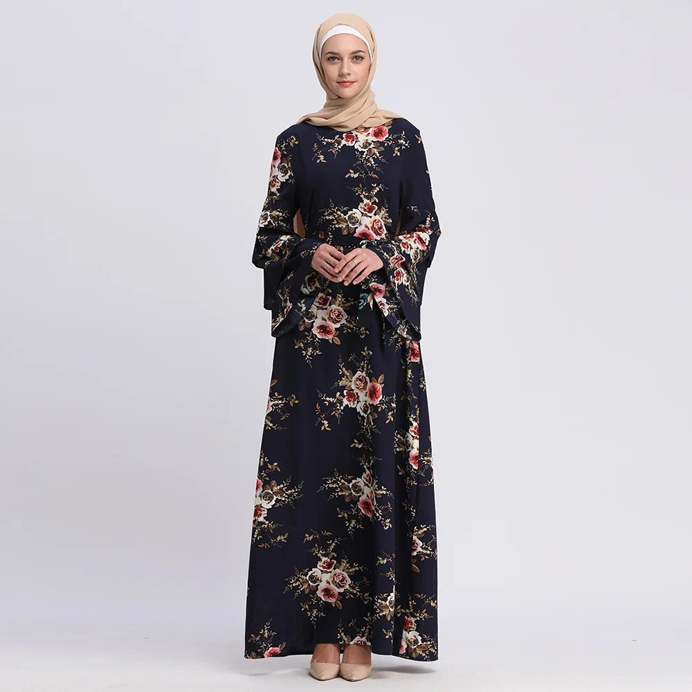 Abayas женская мусульманская одежда с цветочным принтом модные бандажные платья