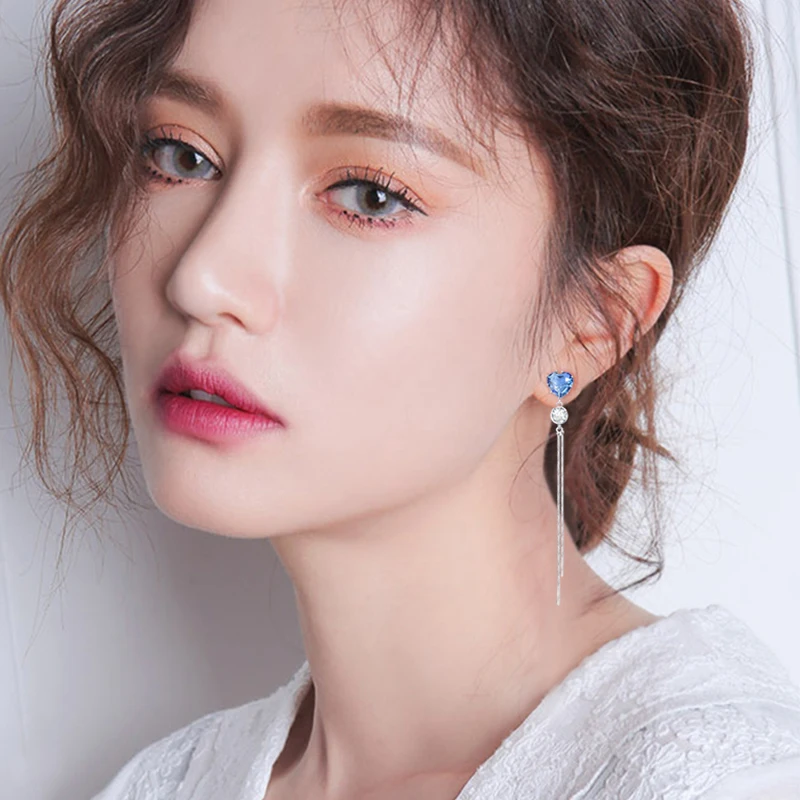 New Korean Long Tassel Dangle Earrings 2019 For Women Blue Crystal Heart Chain Drop Earring Silver Color Fashion Jewelry
New Korean Long Tassel Dangle Earrings 2019 For Women Blue Crystal Heart Chain Drop Earring Silver Color Fashion Jewelry