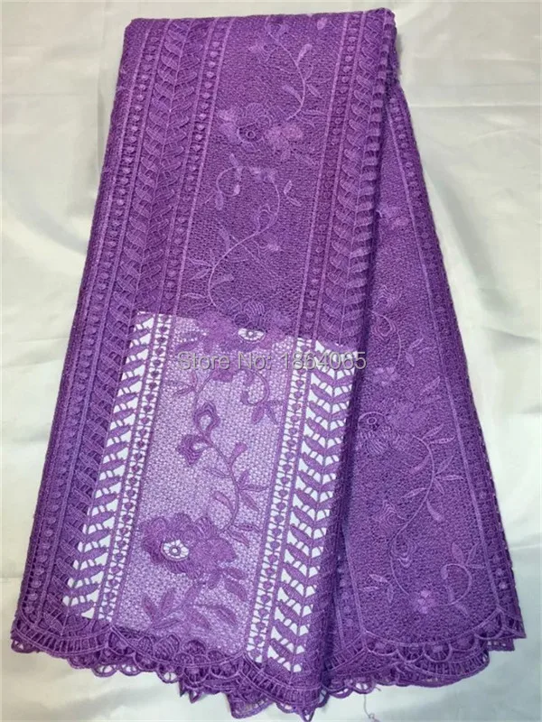 

Wonderful purple flower design french guipure lace embroidery african water soluble lace fabric for dress QW11-2,5yards/pc