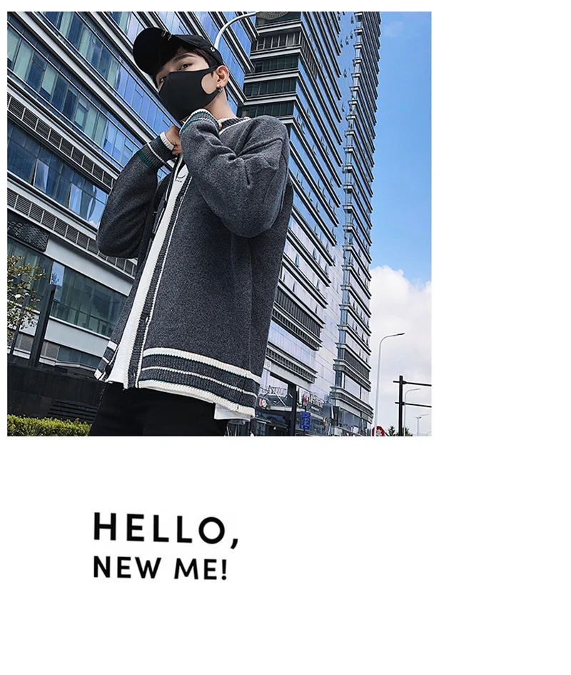 Check Button Cardigan Male Oversize Loose Streetwear (5)