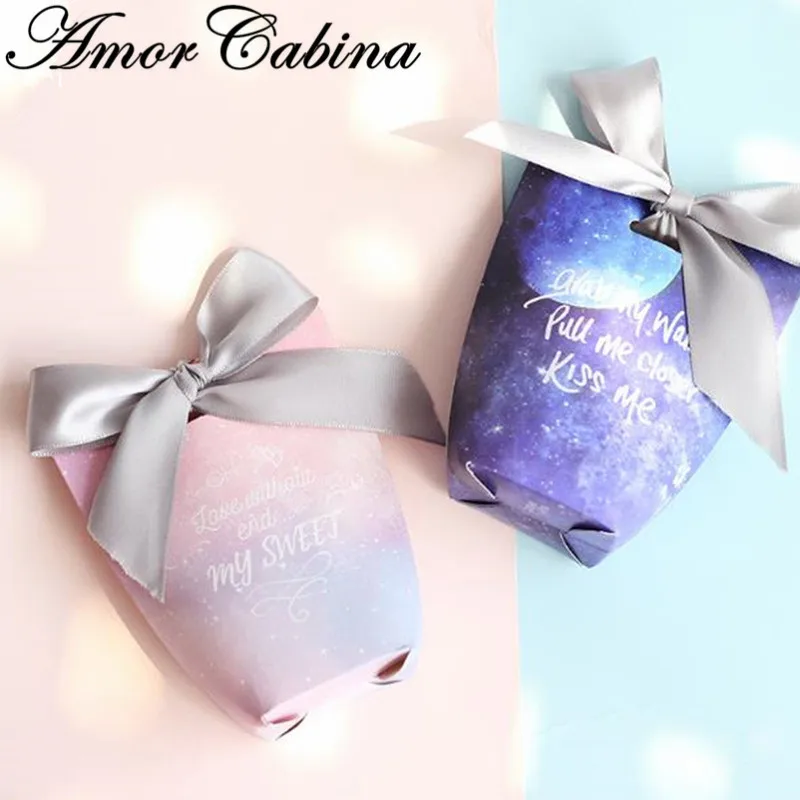 

30pcs Creative personality pink dark blue starry style wedding like candy box Bomboniera party supplies gift box chocolate box