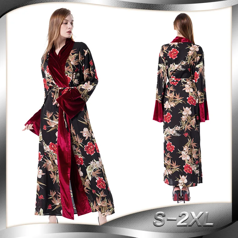 Модный женский длинный халат с принтом Abaya Дубай Турция ислам кимоно кардиган