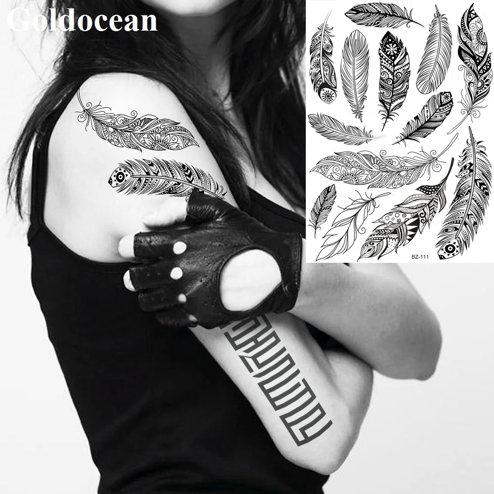 GoldOcean Big Feather India Wrist Fashion Tattoo Stickers Waterproof Fake Arm Black Tatoo Temporary Body Chest Tattoo Women Girl
GoldOcean Big Feather India Wrist Fashion Tattoo Stickers Waterproof Fake Arm Black Tatoo Temporary Body Chest Tattoo Women Girl