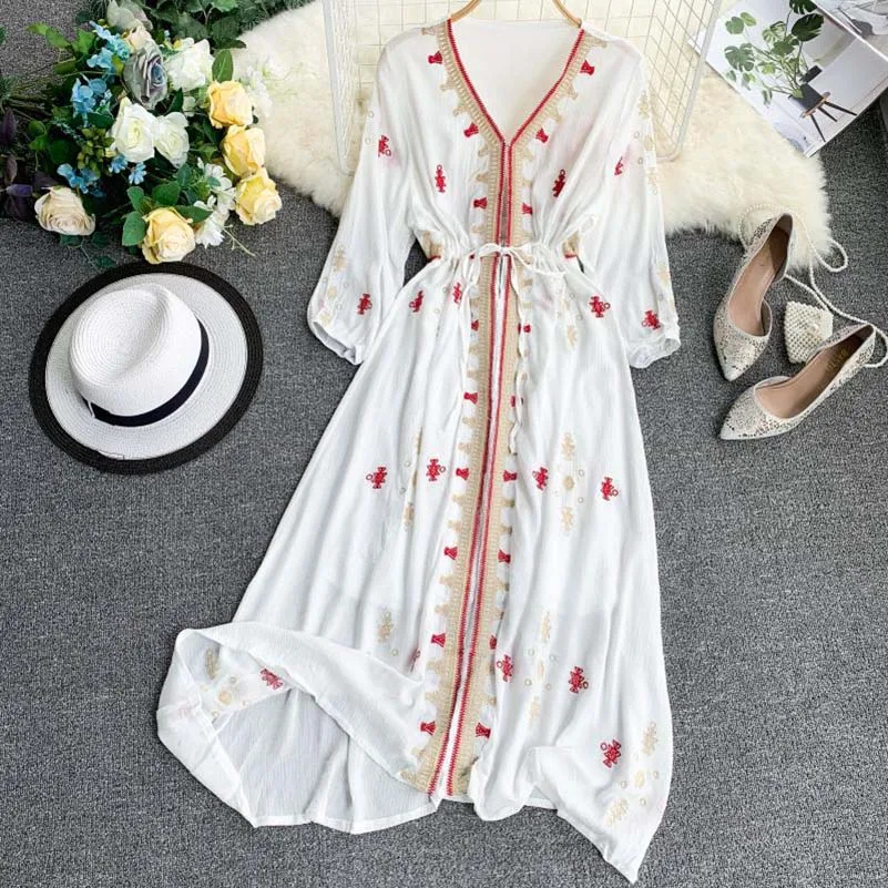 White Midi Beach Dress Long Sleeve Boho Bohemian Korean Tunic Chiffon Vintage Red Ethnic Plus Size V Neck Summer Women Vestidos
White Midi Beach Dress Long Sleeve Boho Bohemian Korean Tunic Chiffon Vintage Red Ethnic Plus Size V Neck Summer Women Vestidos