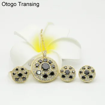 Otogo Transing Fashion Wedding Bridal Black Crystal Women Round Design Gold Color Jewelry Set Necklace/ Earrings/Rings-S254
Otogo Transing Fashion Wedding Bridal Black Crystal Women Round Design Gold Color Jewelry Set Necklace/ Earrings/Rings-S254